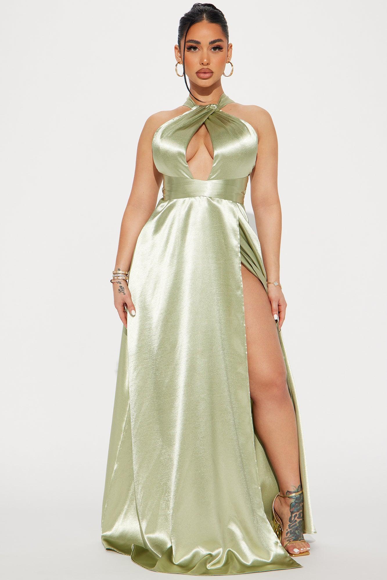 Mae Satin Gown - Olive Product Image