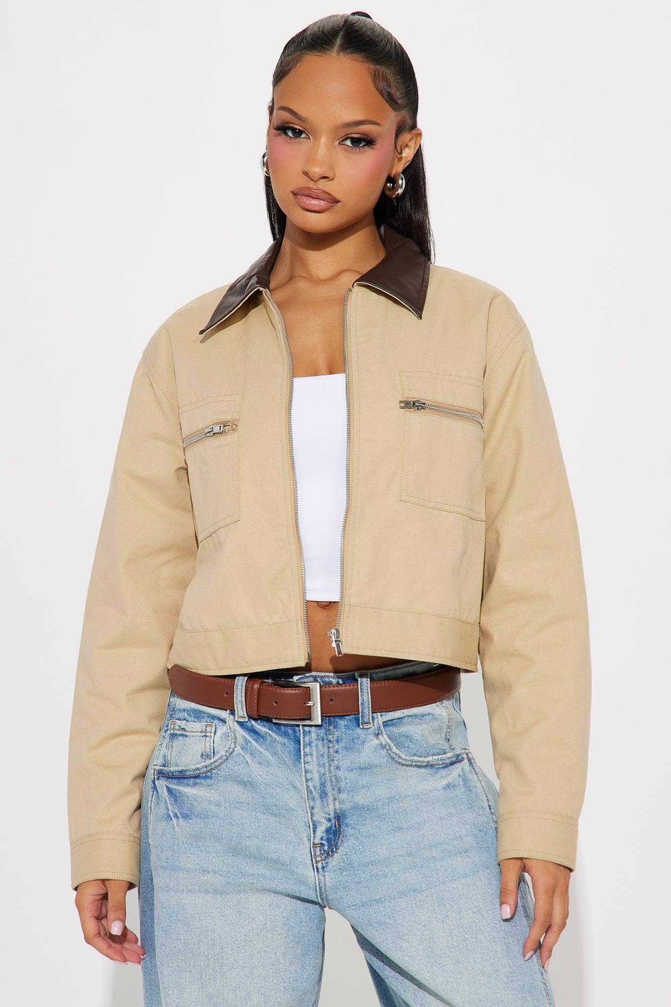Working Overtime Cropped Barn Jacket - Khaki Female Product Image