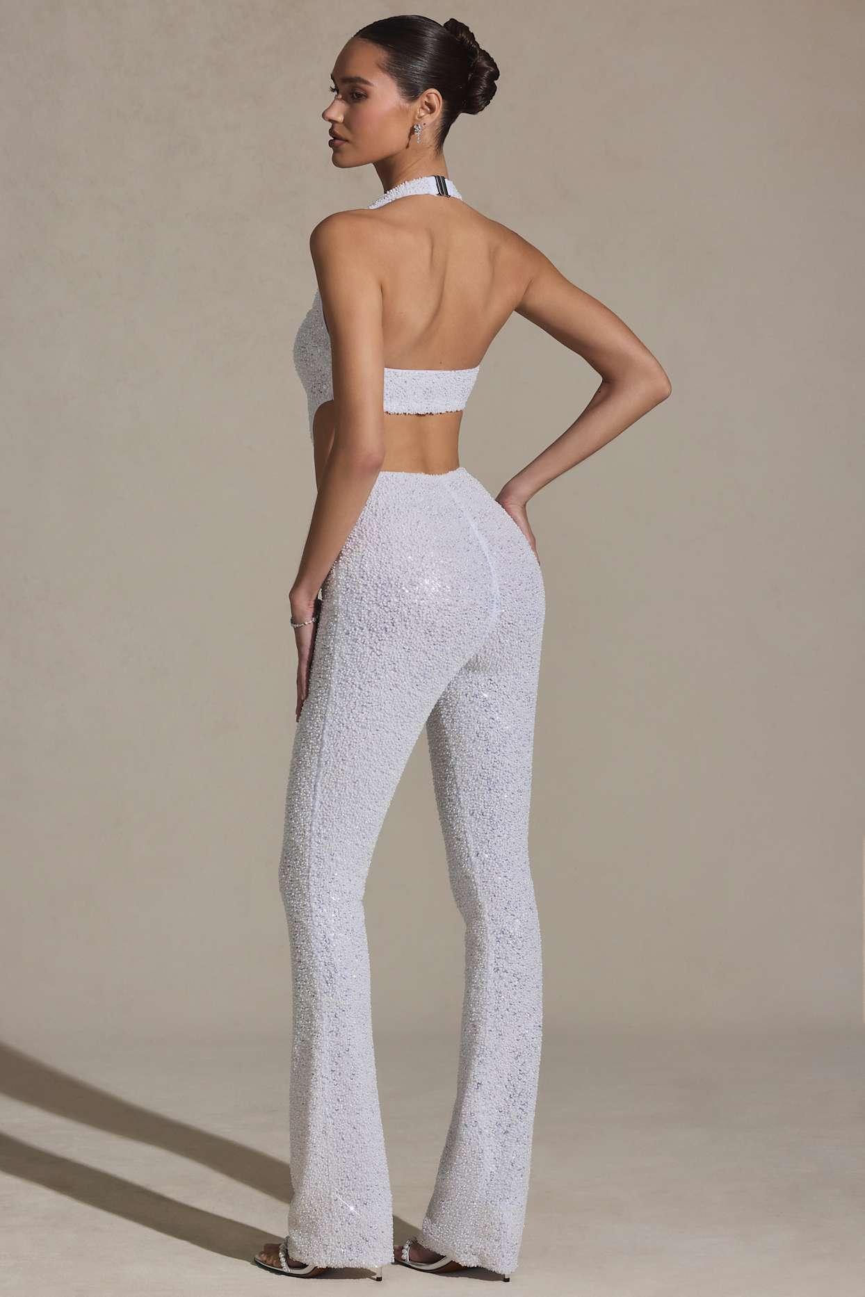 Embellished Cut-Out Jumpsuit in White Product Image