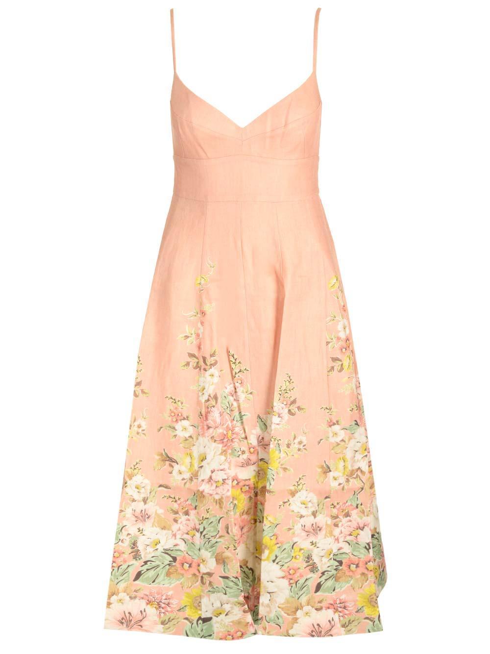 ZIMMERMANN Matchmaker Floral Linen Midi Dress In Buff Coral Floral Product Image