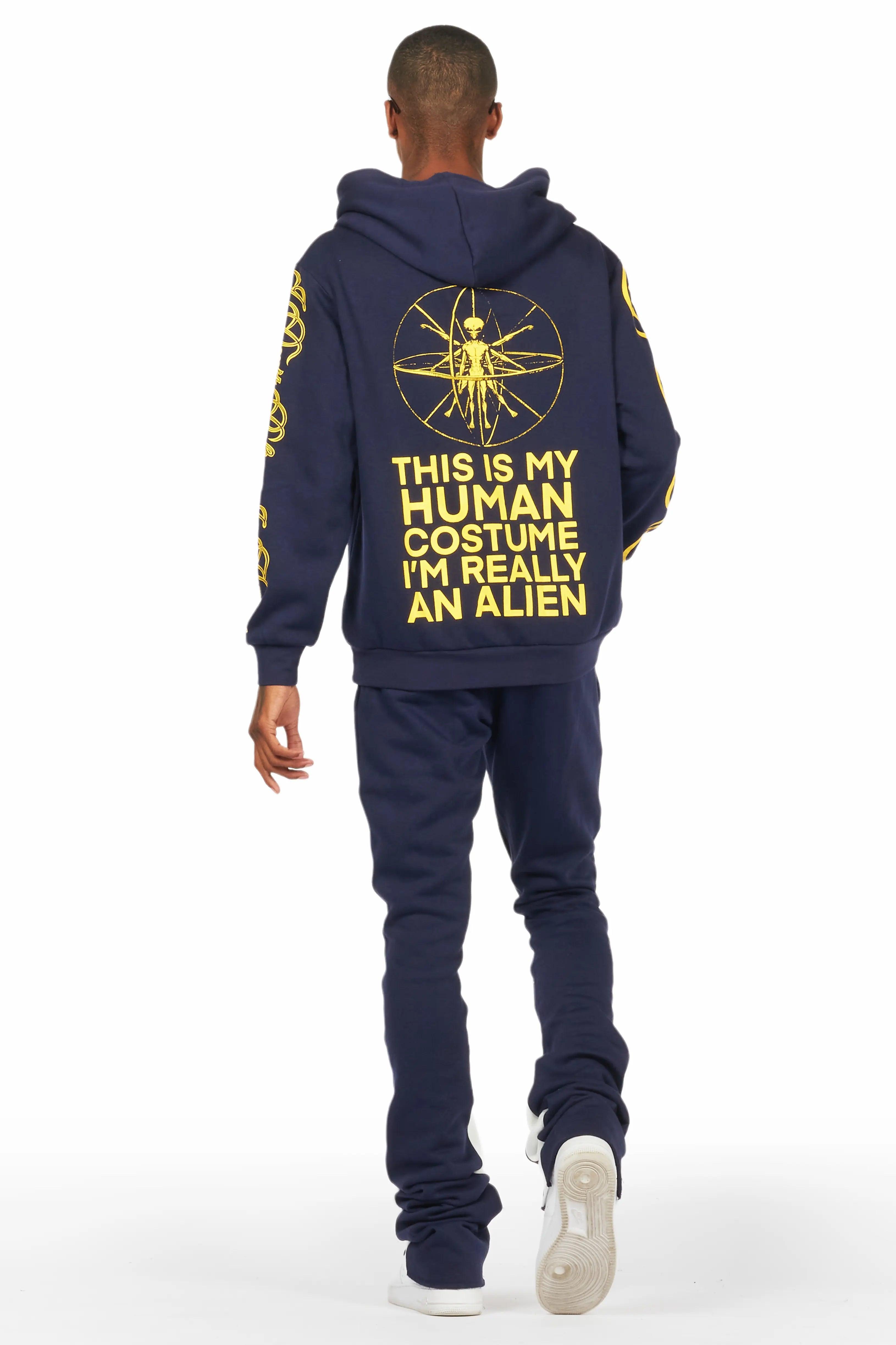 Yarden Navy Hoodie/Super Stacked Flare Pant Track Set Male Product Image