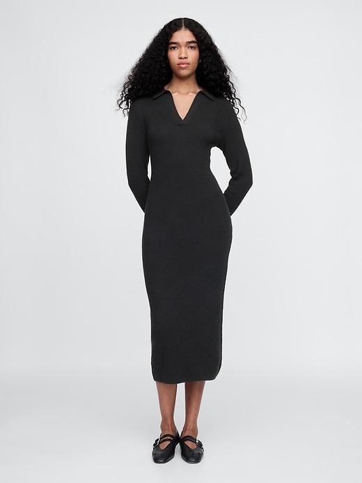 CashSoft Rib Midi Polo Sweater Dress Product Image