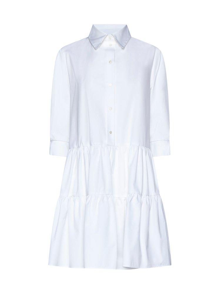 FABIANA FILIPPI Lapel Pleated Dress In White Product Image