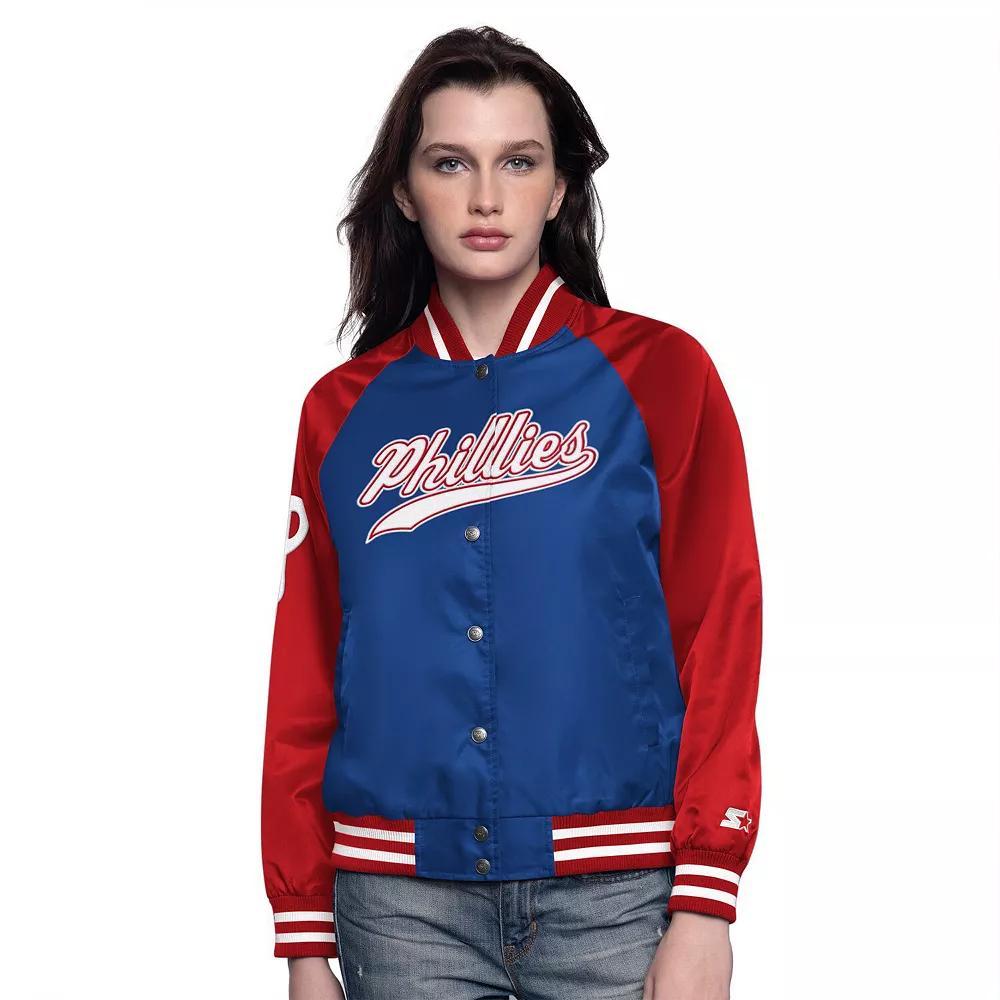 Women&#x27;s Starter Royal/Red Philadelphia Phillies Home Run Full-Snap Varsity Jacket, Size: Small, Blue Product Image