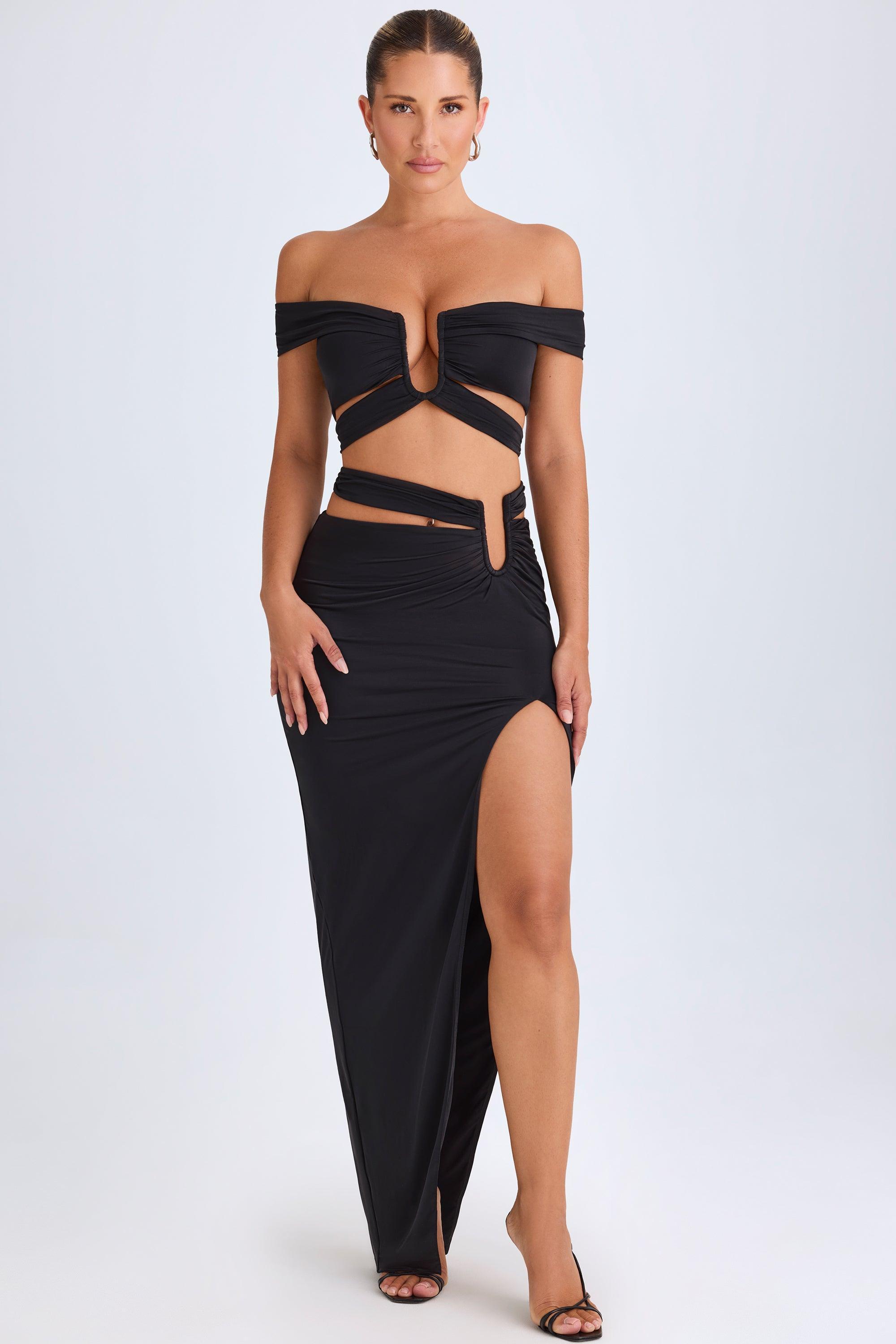 Asymmetric Cut-Out Maxi Skirt in Black Product Image