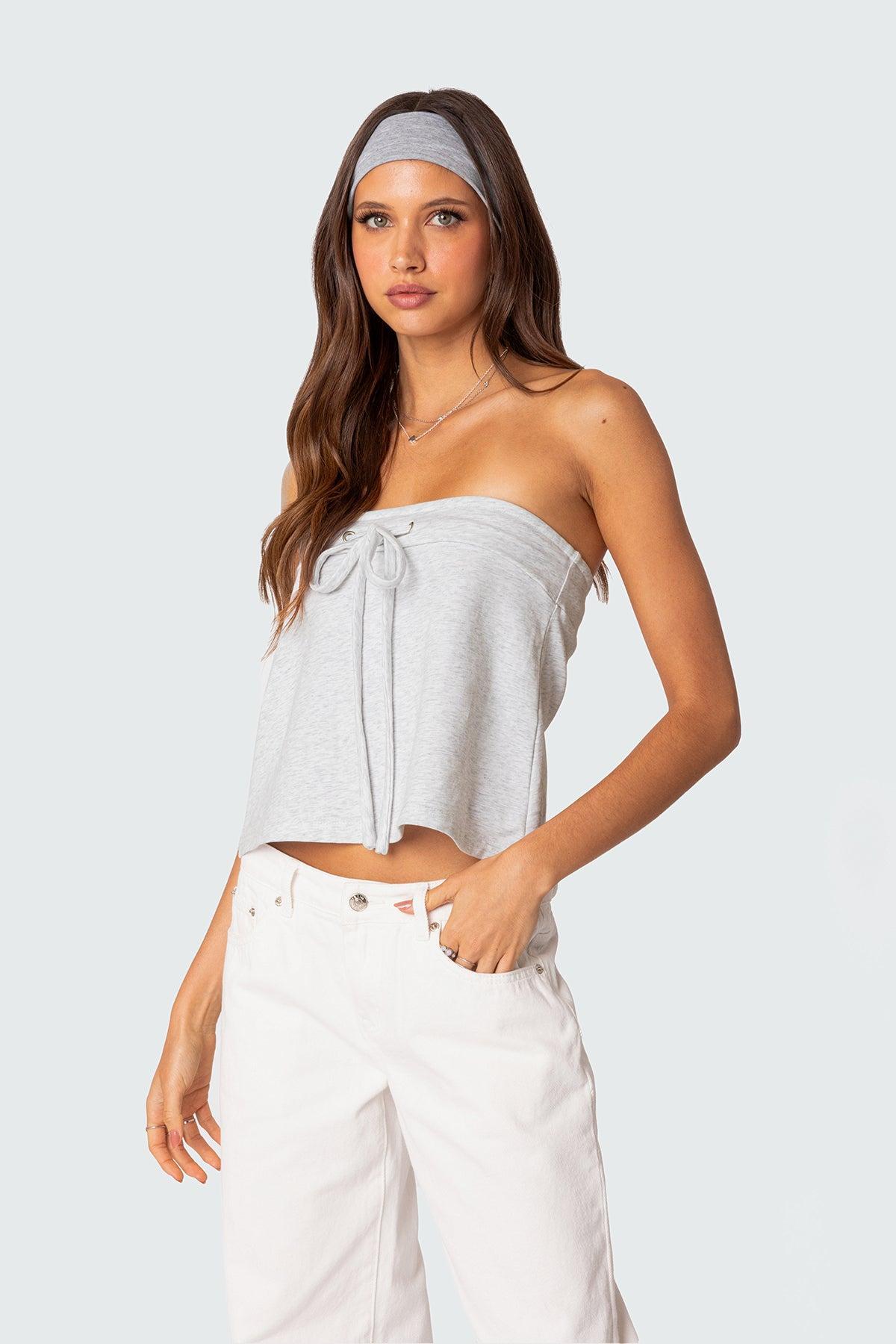 Caroline Tie Front Strapless Top Product Image