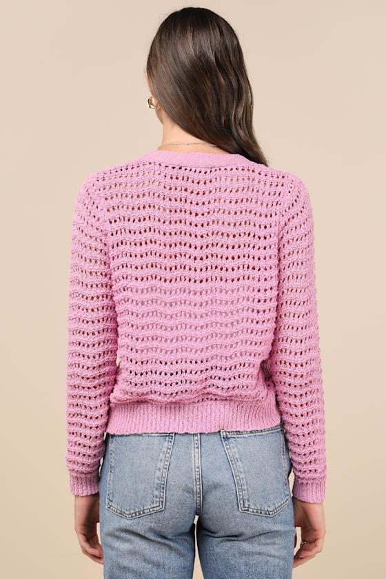 Breezy Attitude Pink Loose Knit Button-Up Cardigan Sweater Product Image
