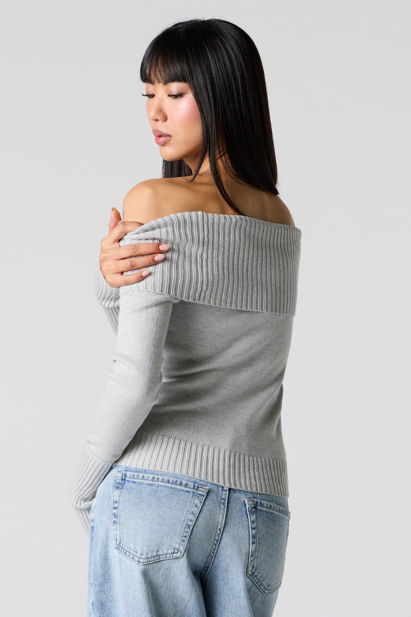 Ribbed Knit Off Shoulder Sweater Female Product Image