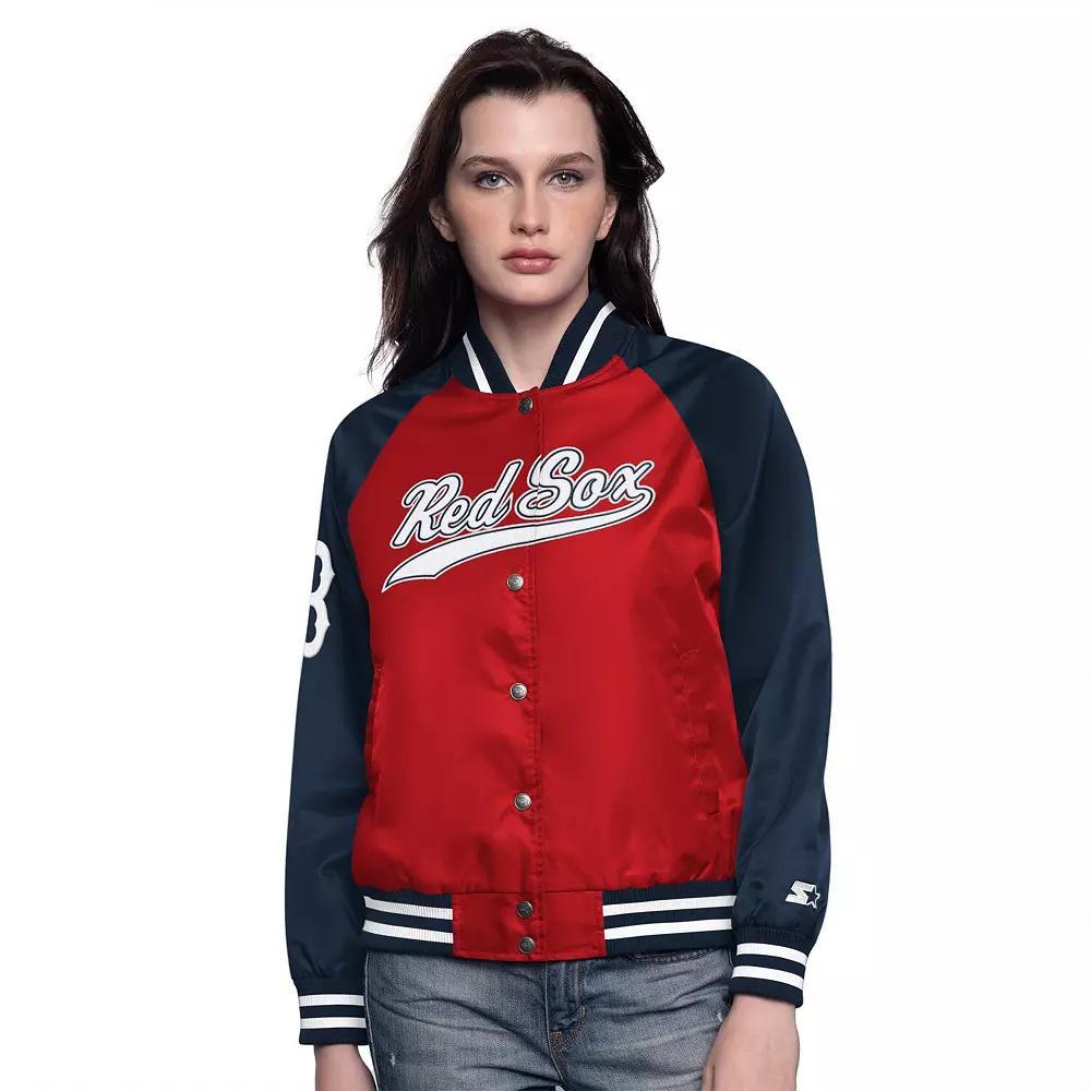 Women's Starter Red/Navy Boston Red Sox Home Run Full-Snap Varsity Jacket, Size: Medium Product Image