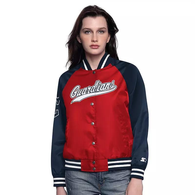 Women's Starter Red/Navy Atlanta Braves Home Run Full-Snap Varsity Jacket, Size: Medium Product Image