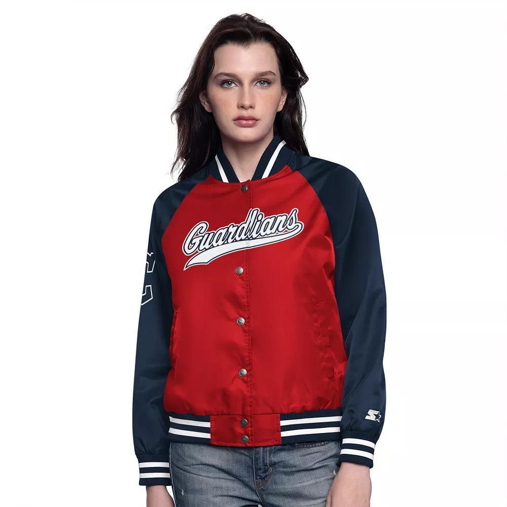 Women's Starter Red/Navy Atlanta Braves Home Run Full-Snap Varsity Jacket, Size: Medium Product Image