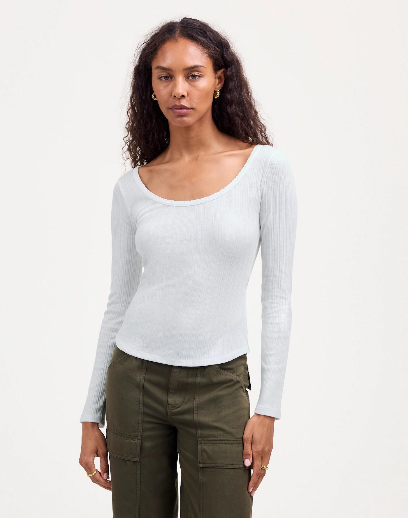 Pointelle Long-Sleeve Scoopneck Tee Product Image