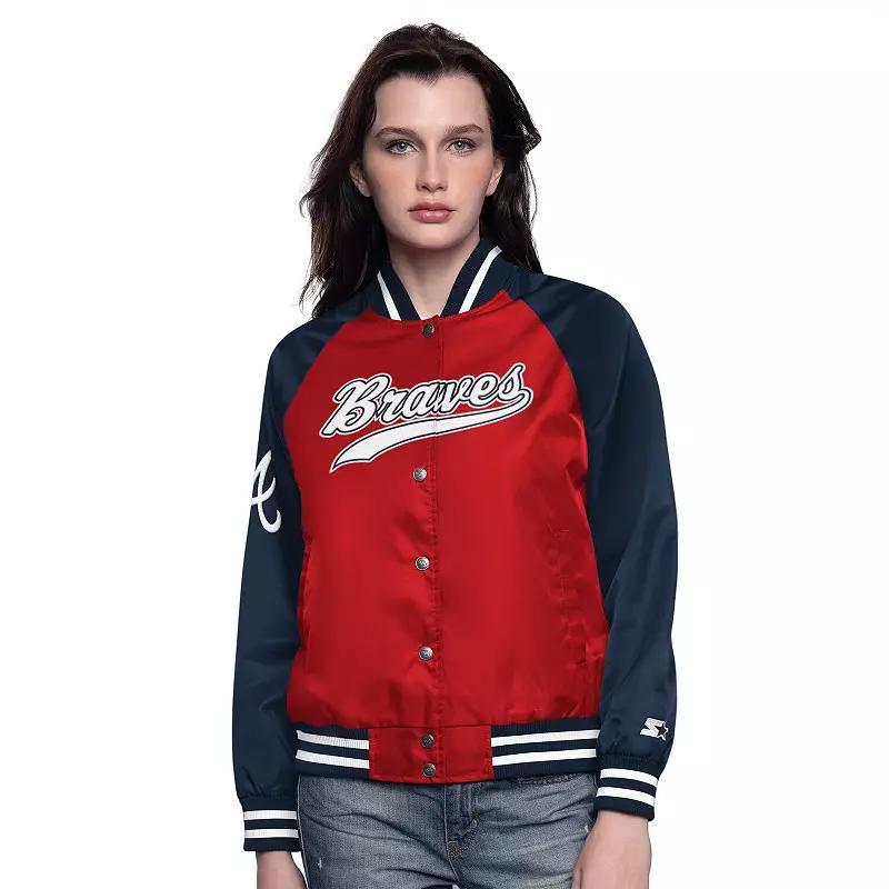 Women's Starter Red/Navy Atlanta Braves Home Run Full-Snap Varsity Jacket, Size: Medium Product Image