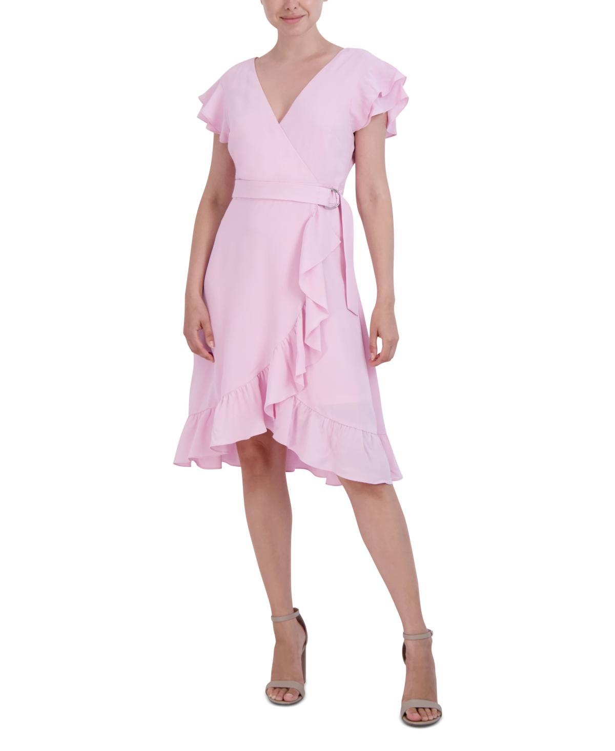 Womens Belted Flutter-Sleeve Dress Product Image