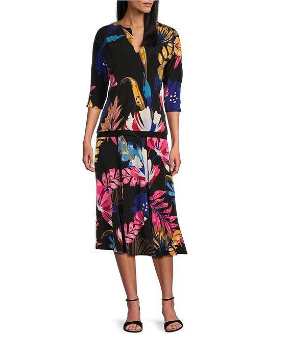 Eva Varro Printed Reversible Split Neck 3/4 Sleeve Top Product Image