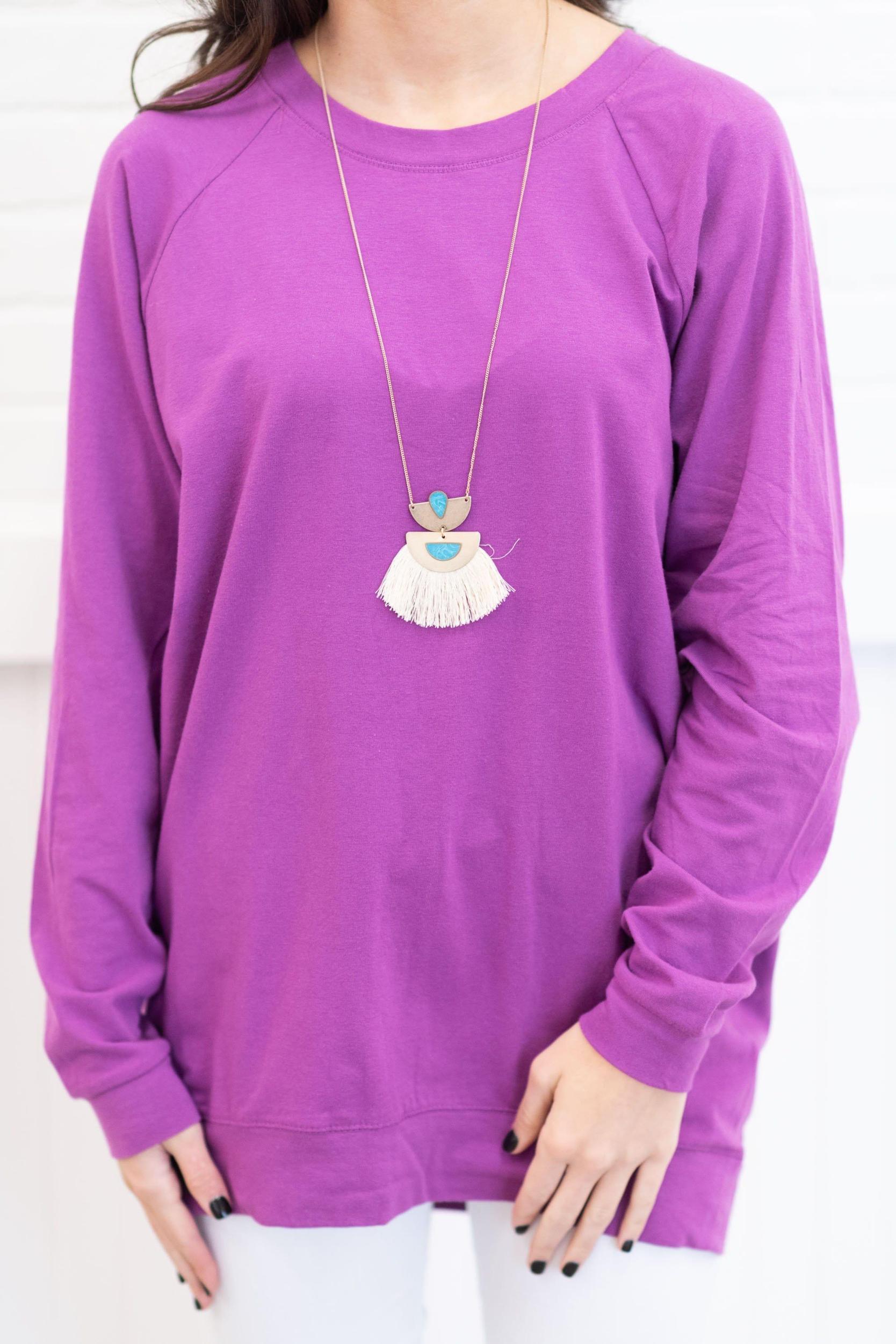 Slouchy Dolman Bodacious Purple Long Sleeve Tunic Female Product Image