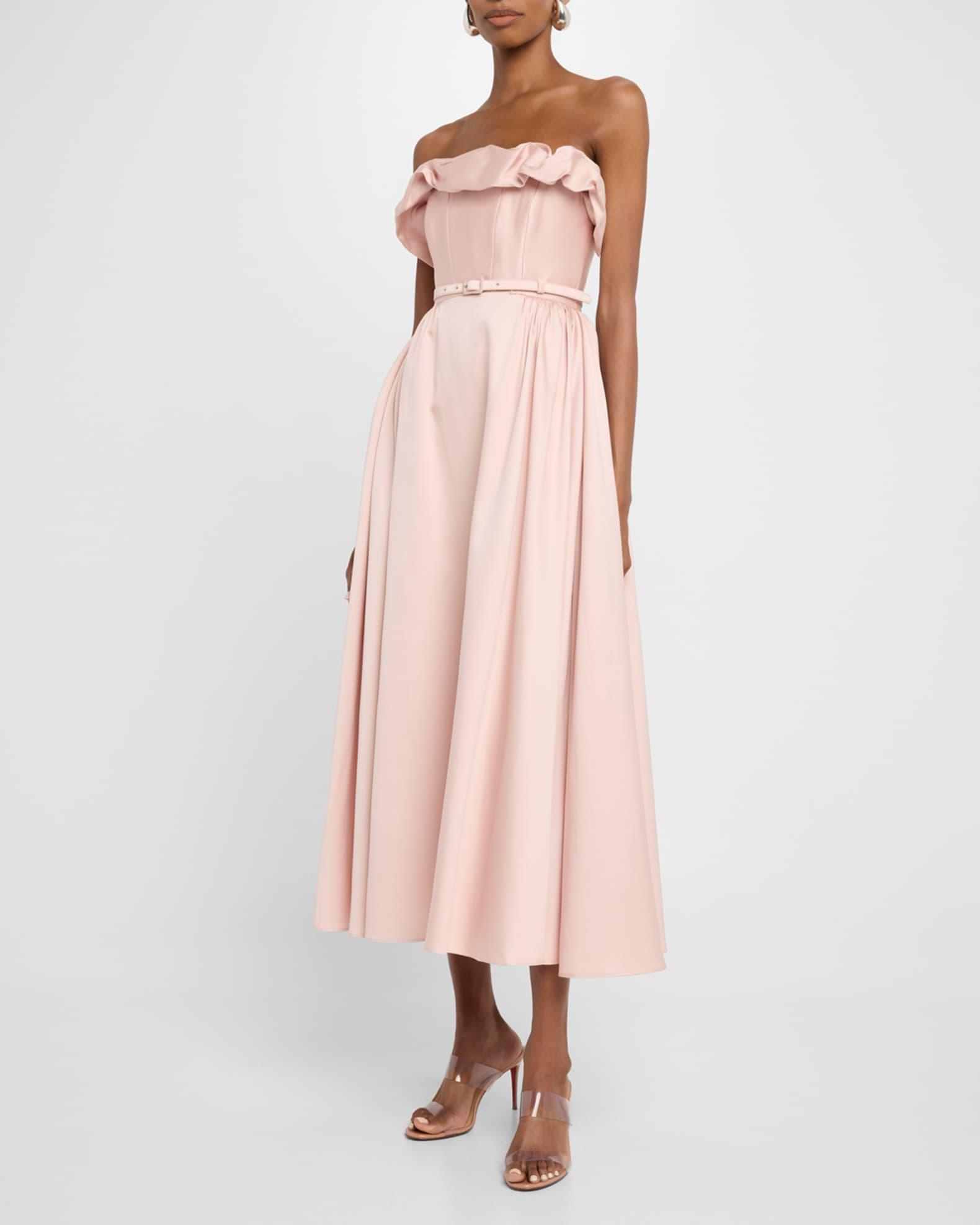 Strapless Ruffle Drape Midi Dress Product Image