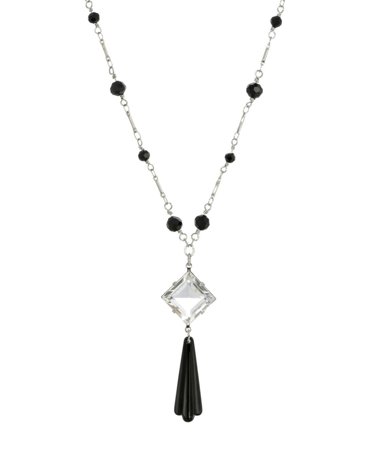 1928 Silver Tone Black Beaded Pendant Necklace, Womens Product Image