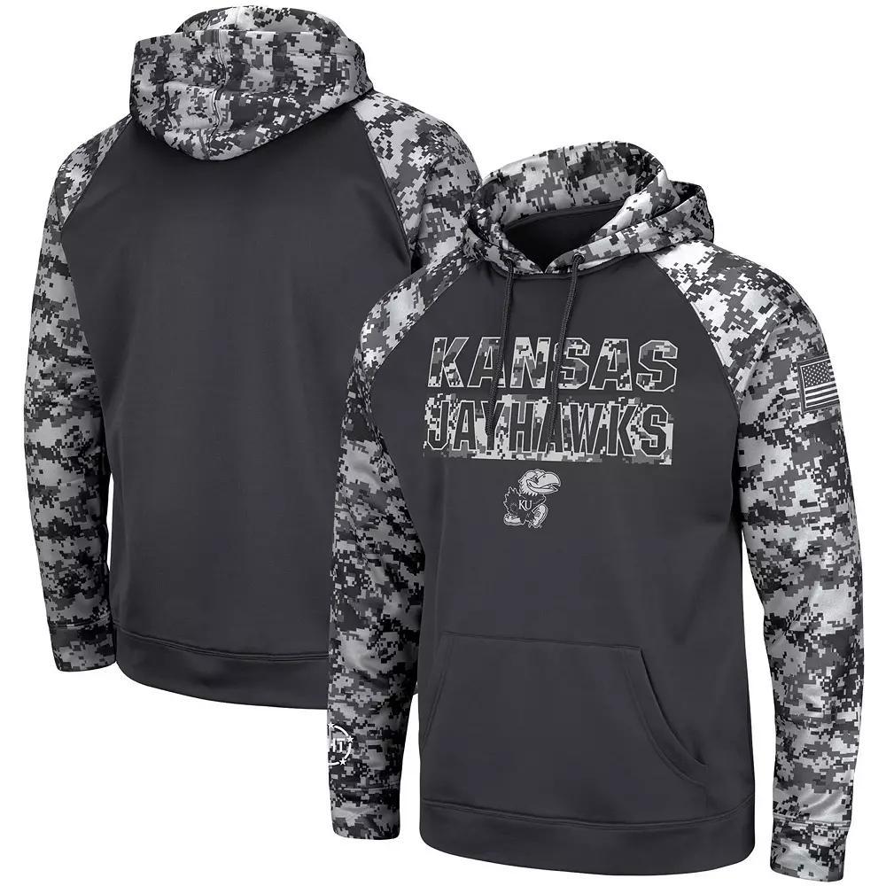 Men's Colosseum Charcoal Kansas Jayhawks OHT Military Appreciation Digital Camo Pullover Hoodie, Size: Medium Product Image