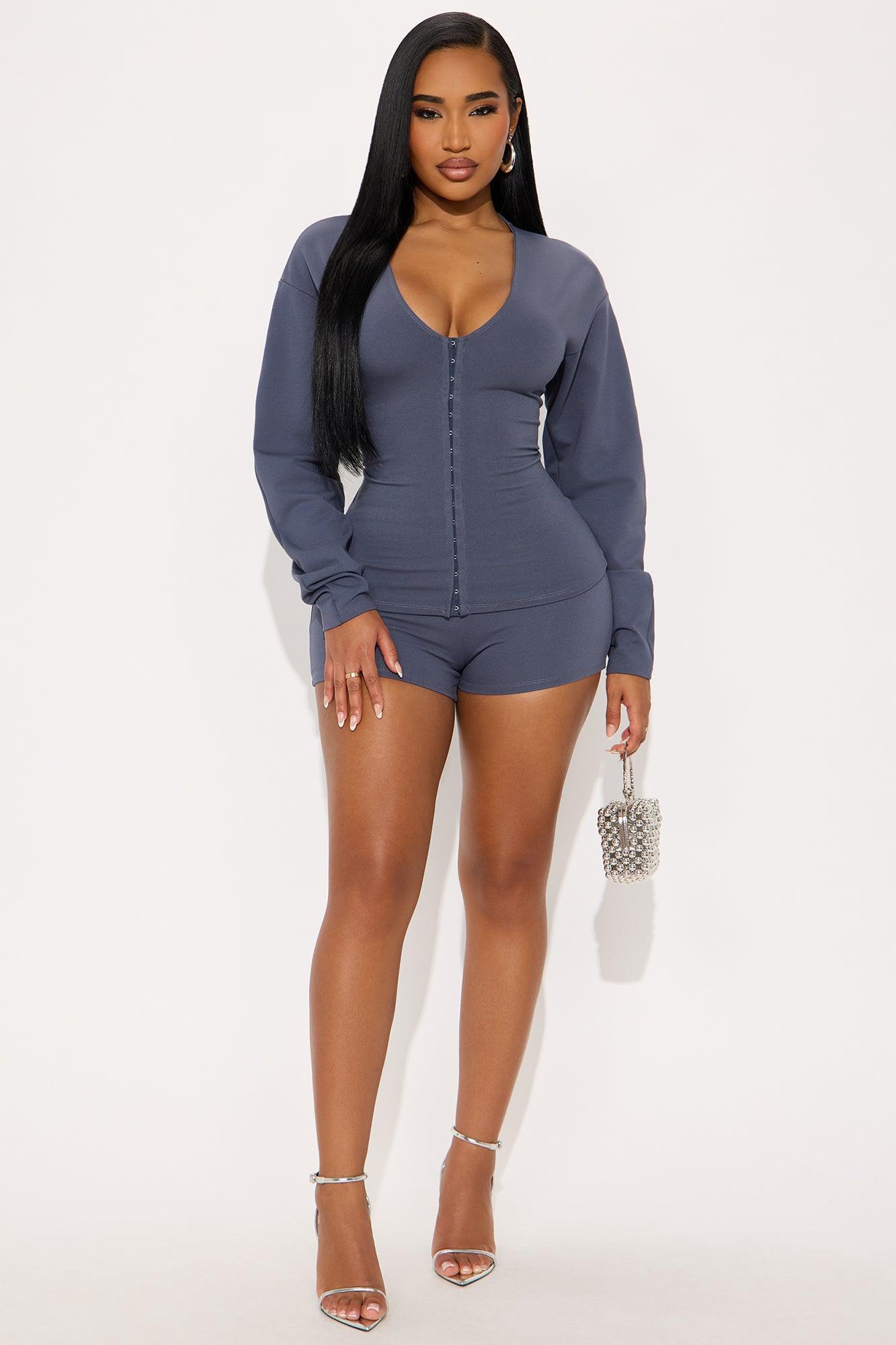 Step It Up Ponte Micro Short Set - Charcoal Product Image