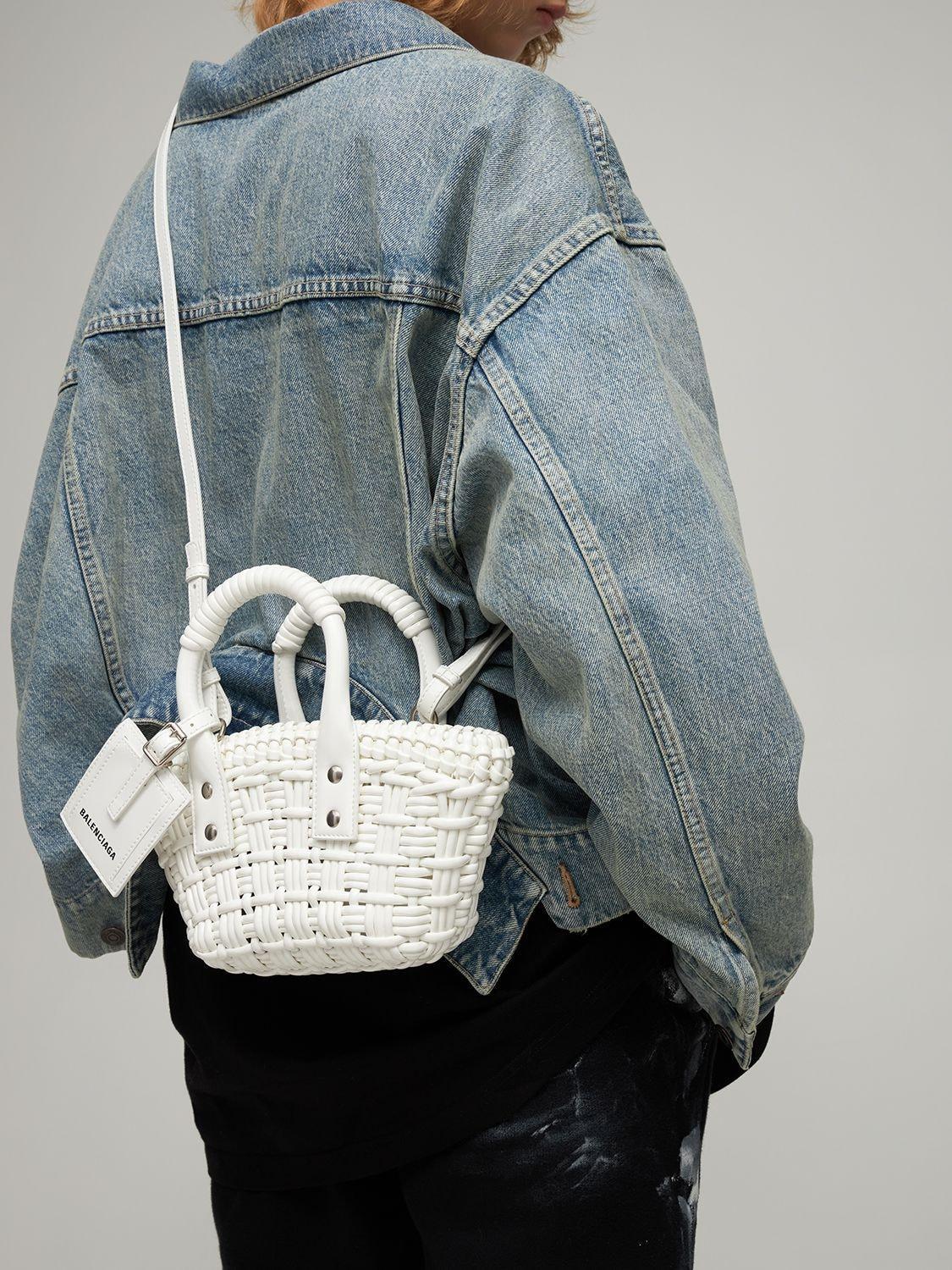 BALENCIAGA Bistro Xxs Woven Tote In Optic White Product Image