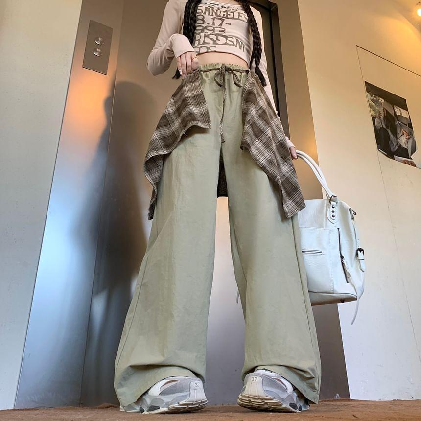 High Rise Plaid Hem Wide Leg Pants Product Image