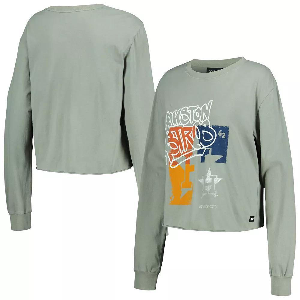 Women's The Wild Collective Gray Houston Astros Cropped Long Sleeve T-Shirt,  Product Image