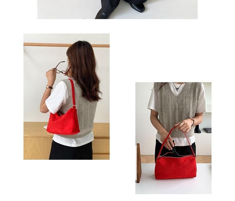 Plain Faux Suede Shoulder Bag Product Image