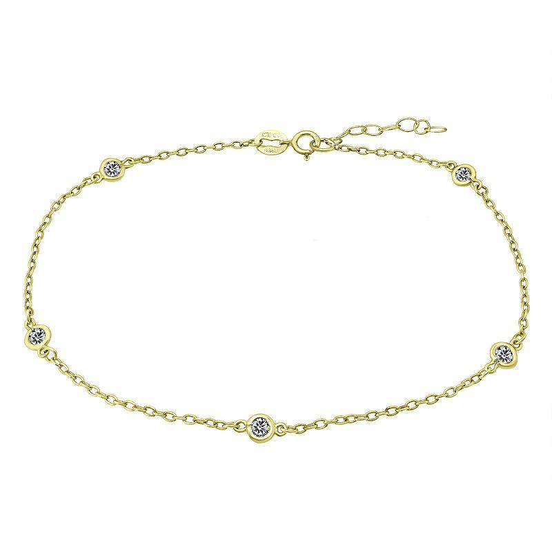 Aleure Precioso Sterling Silver Gemstone Station Anklet, Womens Clear Product Image