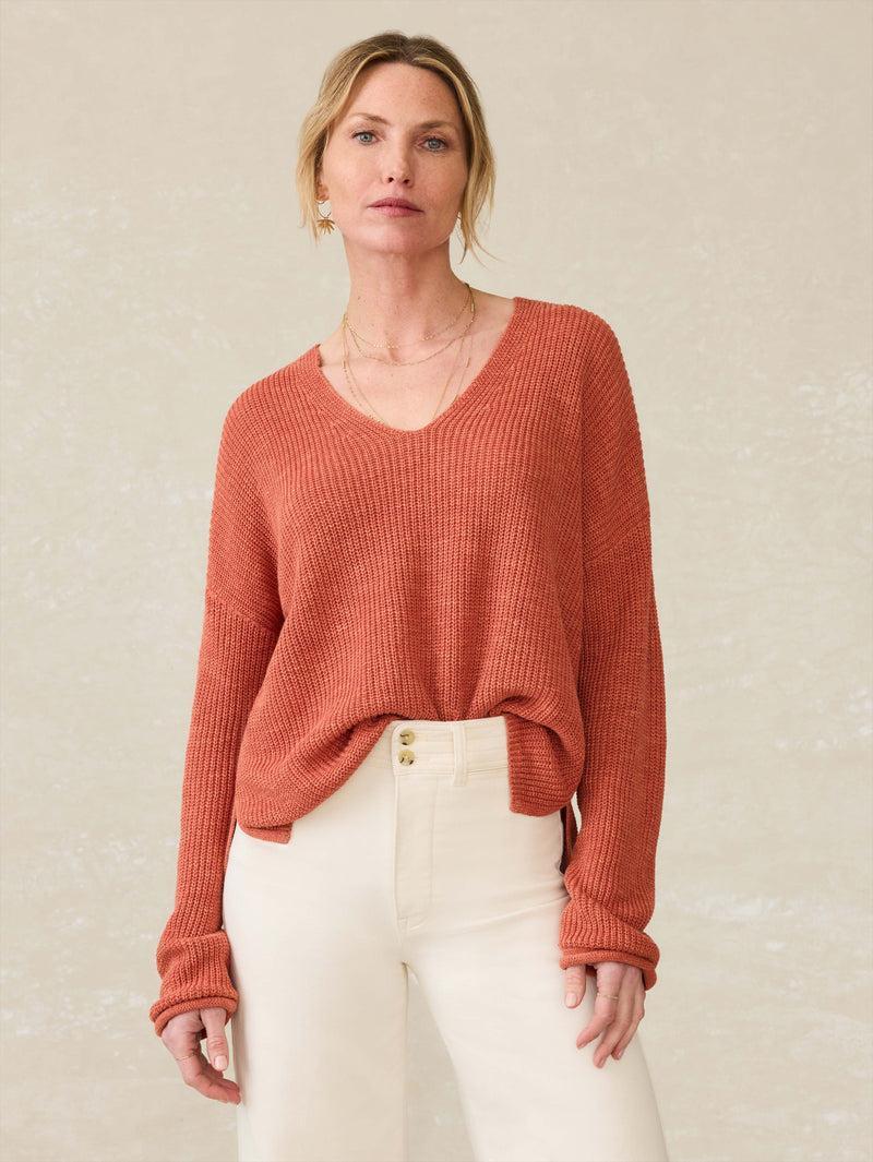 Miramar Linen V-Neck Sweater - Red Rock Product Image