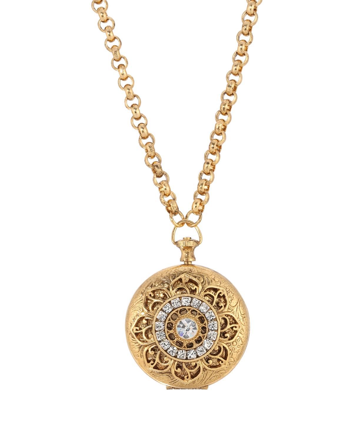 1928 Gold Tone Simulated Crystal Locket Necklace, Womens, White Product Image