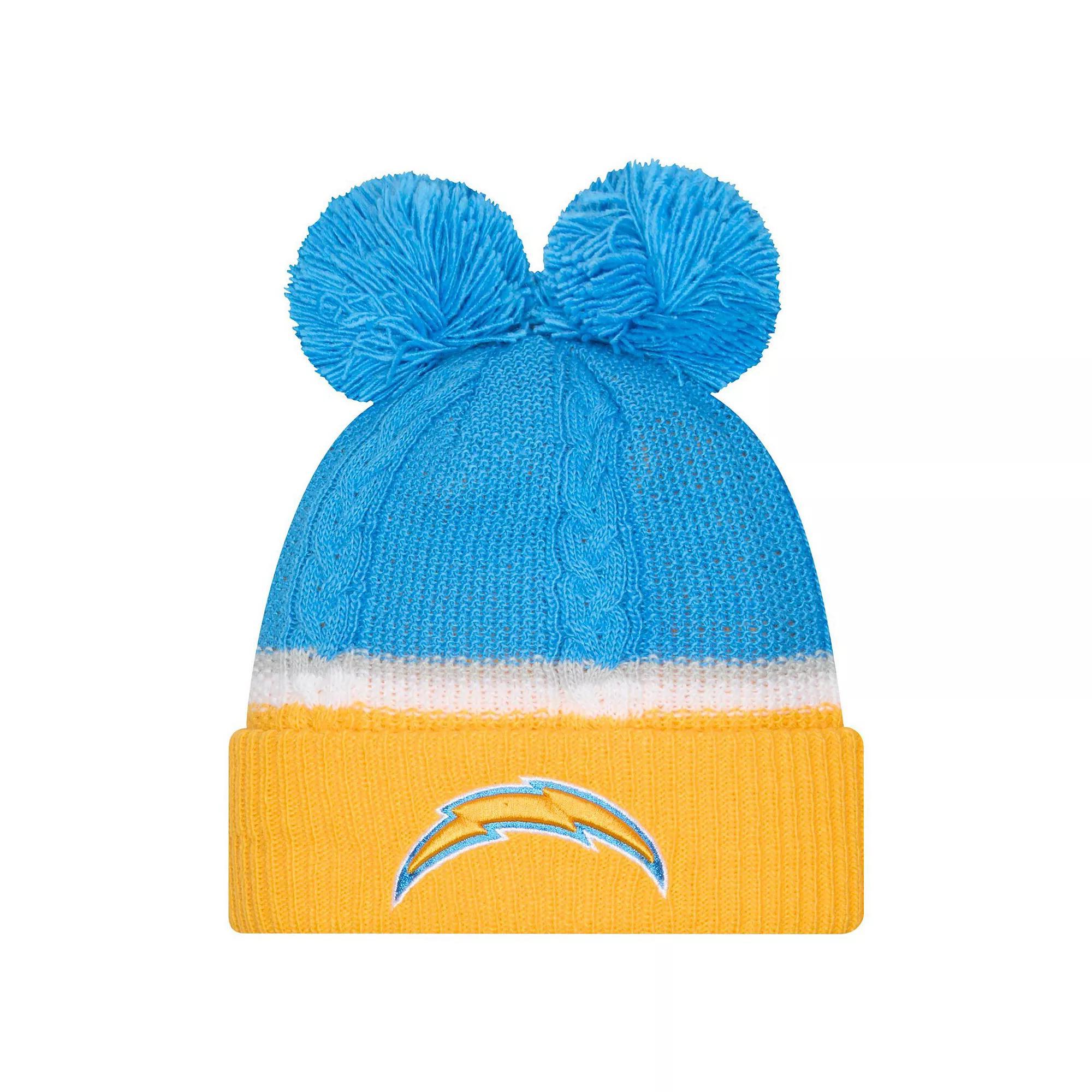 Women's New Era  Powder Blue Los Angeles Chargers Double Bubble Cuffed Knit Hat with Poms, Light Product Image