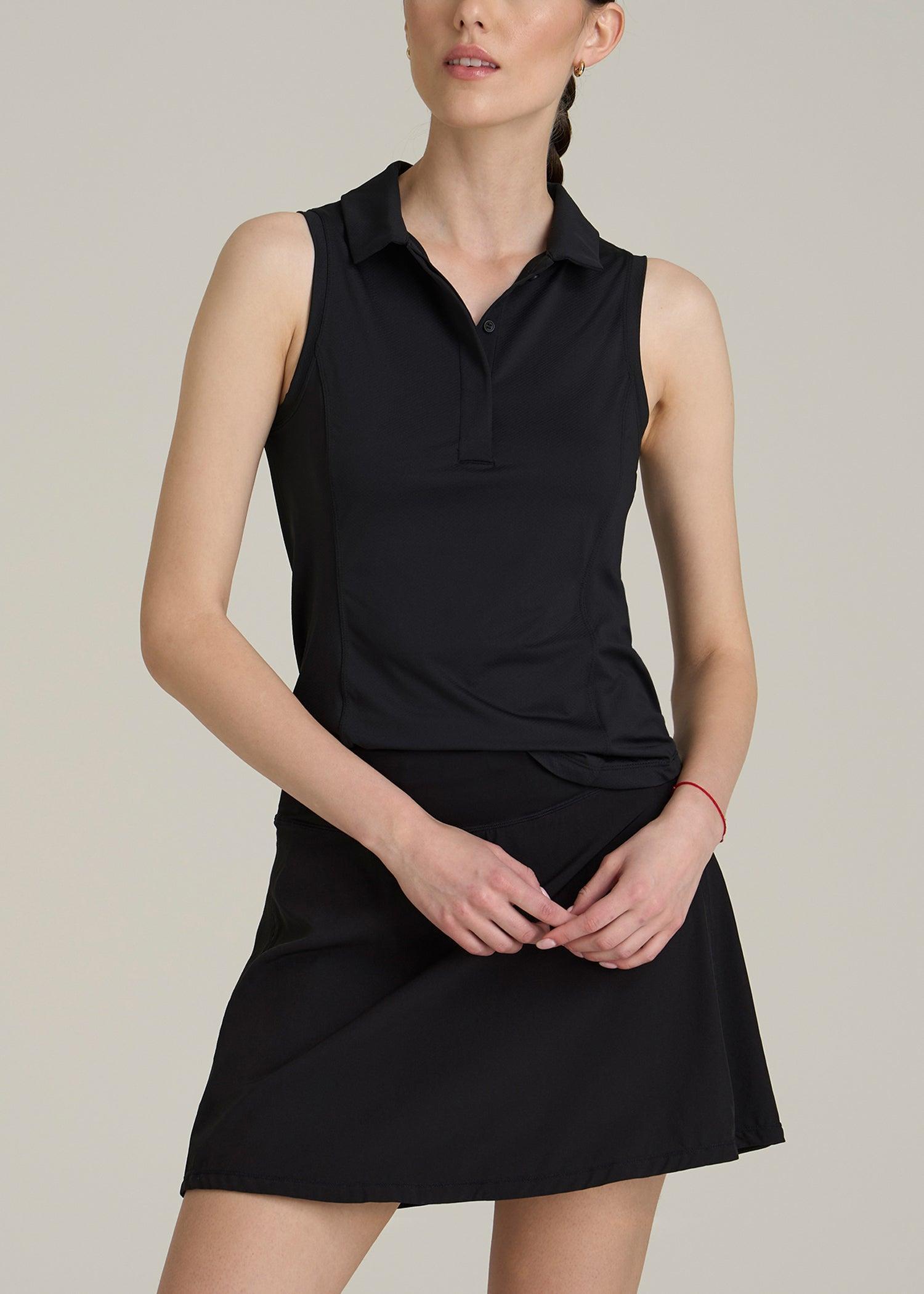 Active Sleeveless Polo Shirt for Tall Women in Black Female Product Image