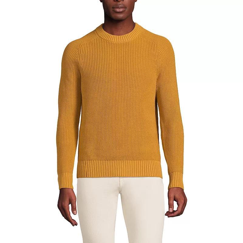 Lands End Mens Cotton Drifter Saddle Crewneck Shaker Sweater Product Image