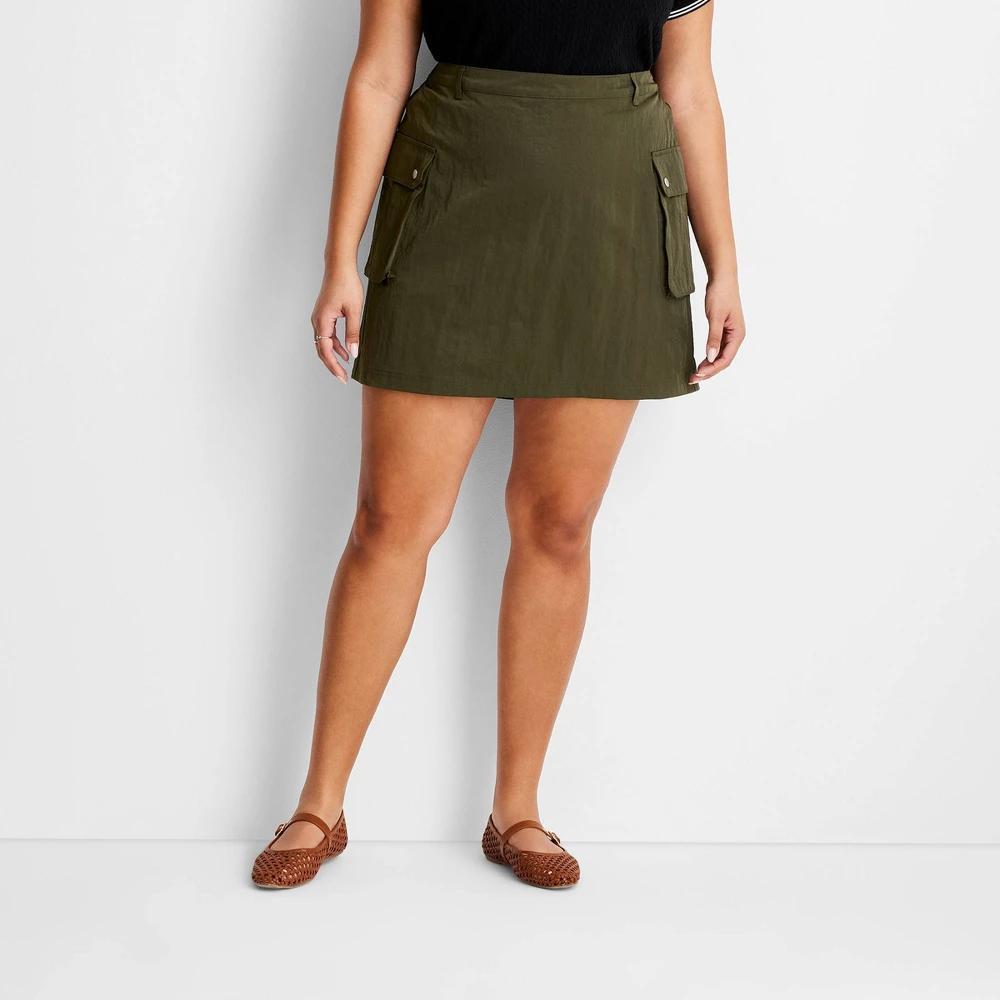 Womens Cargo Mini Skirt - Future Collective Dark Olive Product Image