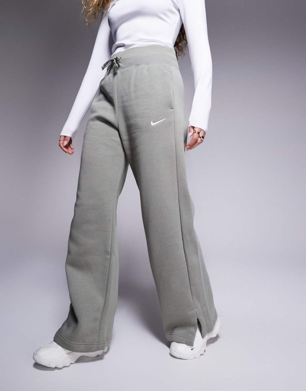 Nike Phoenix Fleece high-waisted wide leg sweatpants in khaki Product Image