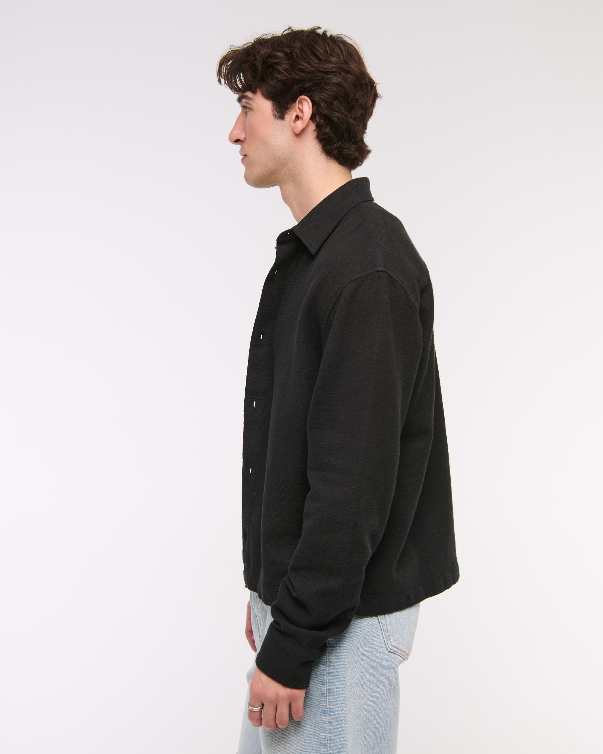 Cropped Slub Button-Up Shirt Product Image