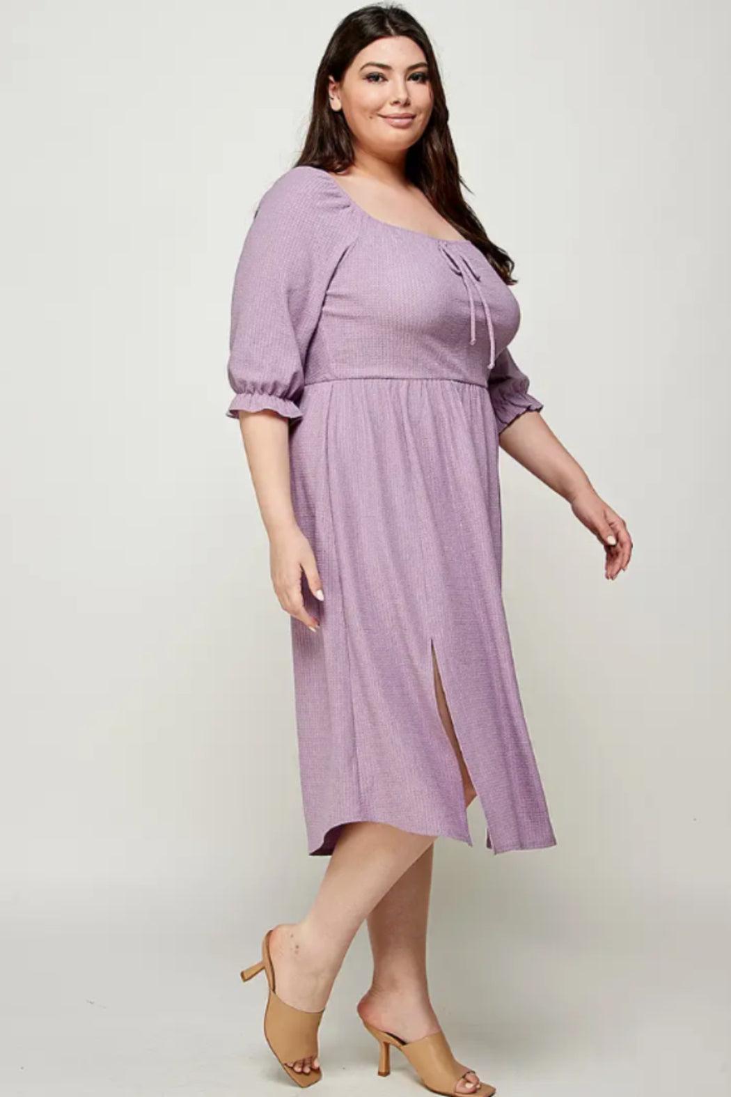 Square Neck Midi Dress With Slits Product Image