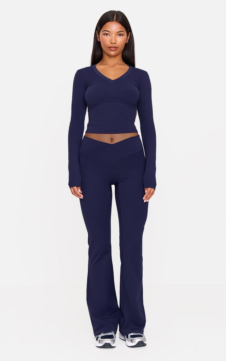 Navy Sculpt V Neck Long Sleeve Longline Top Product Image