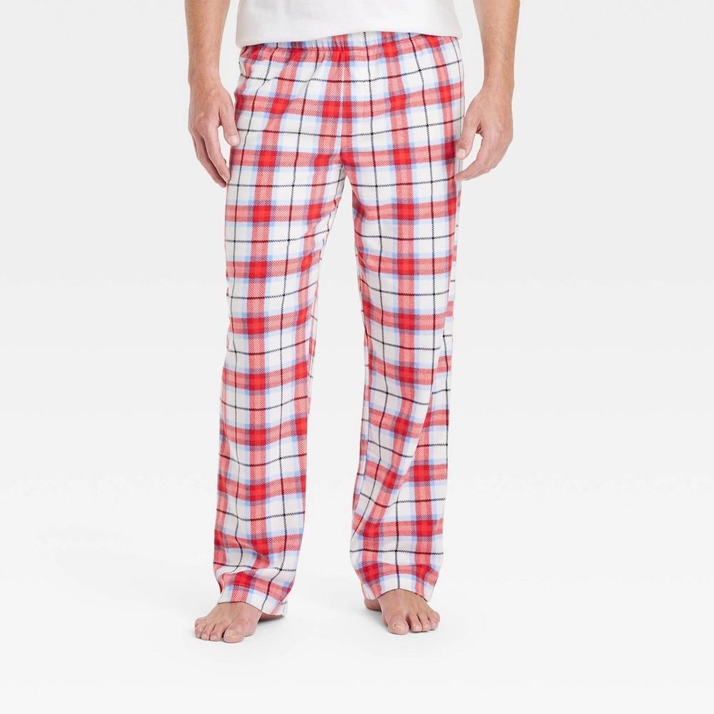 Men's Plaid Microfleece Holiday Matching Family Pajama Pants - Wondershop™ White L Product Image