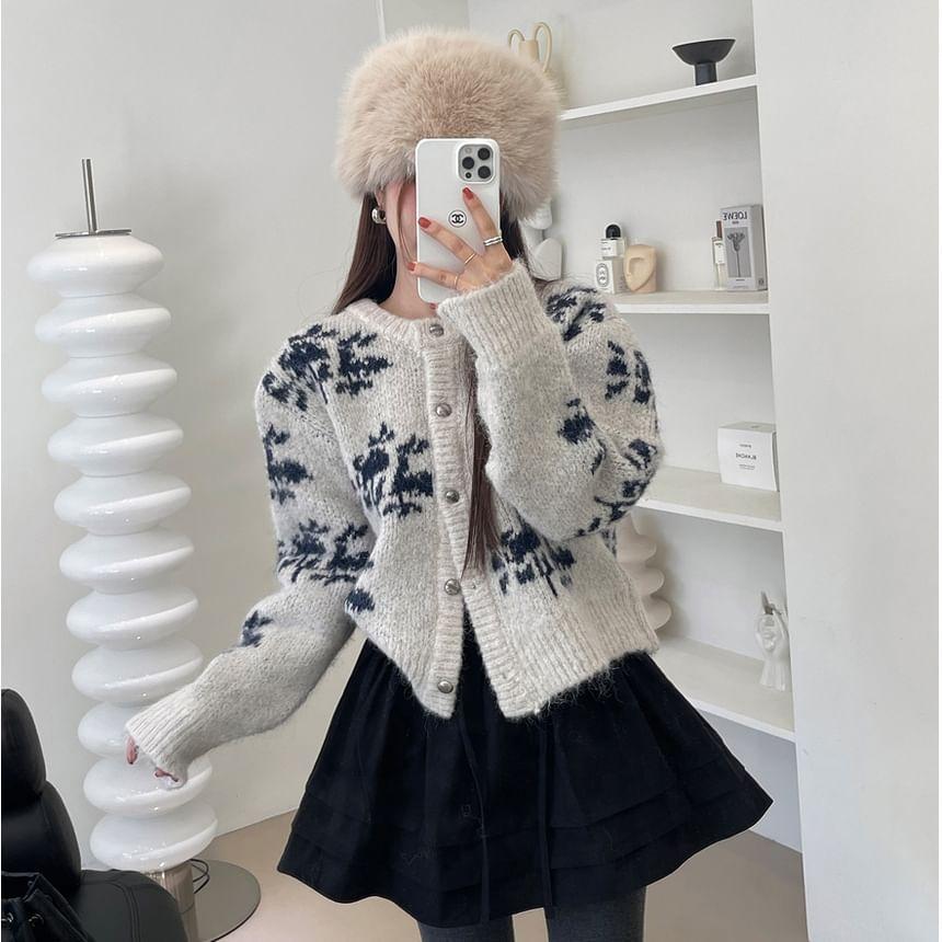 Crewneck Floral Jacquard Cardigan Product Image