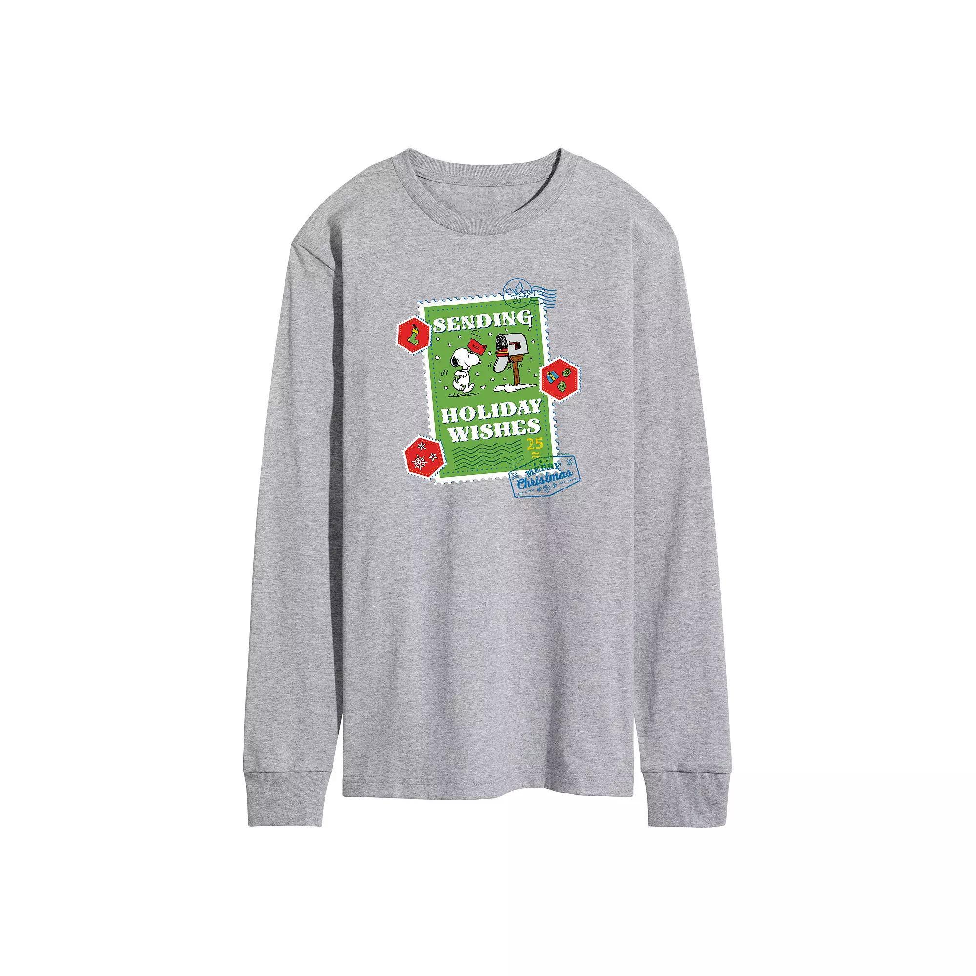 Men's Peanuts Sending Holiday Wishes Long Sleeve Graphic Tee,  Product Image