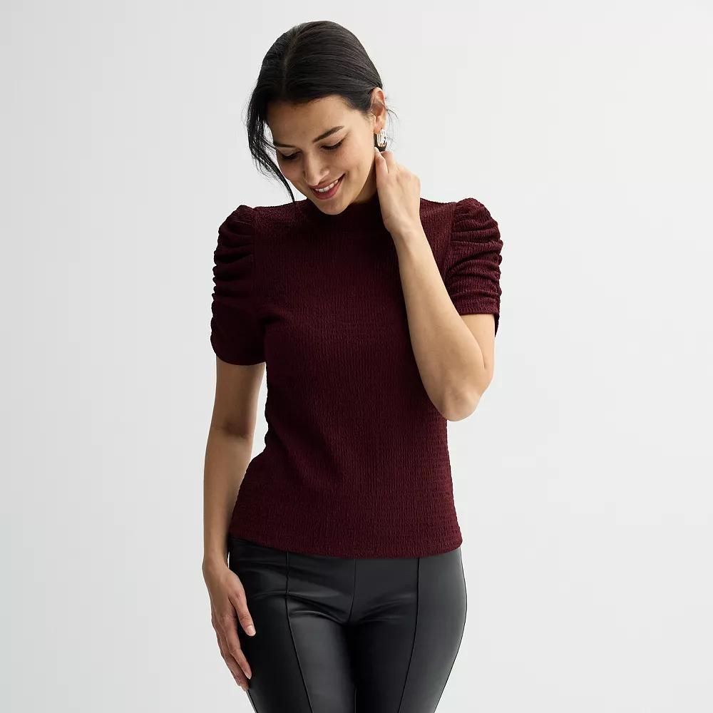 Women's Nine West Ruched Short Sleeve Mockneck Top, Size: XXL, Maddie Purple Product Image