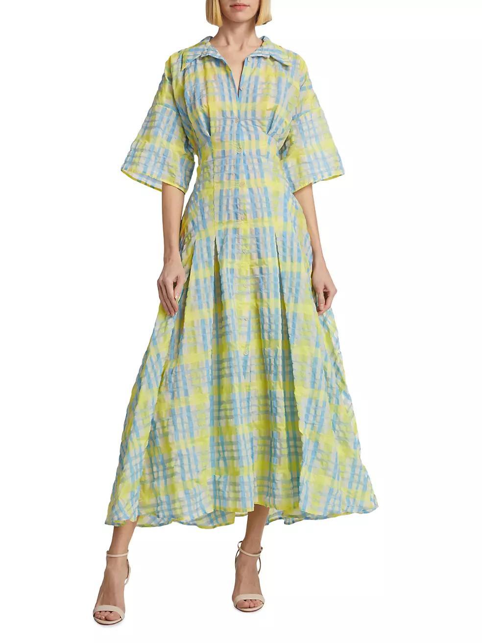 Jolly 'Oliday Seer-Suckered Plaid Shirtdress Product Image