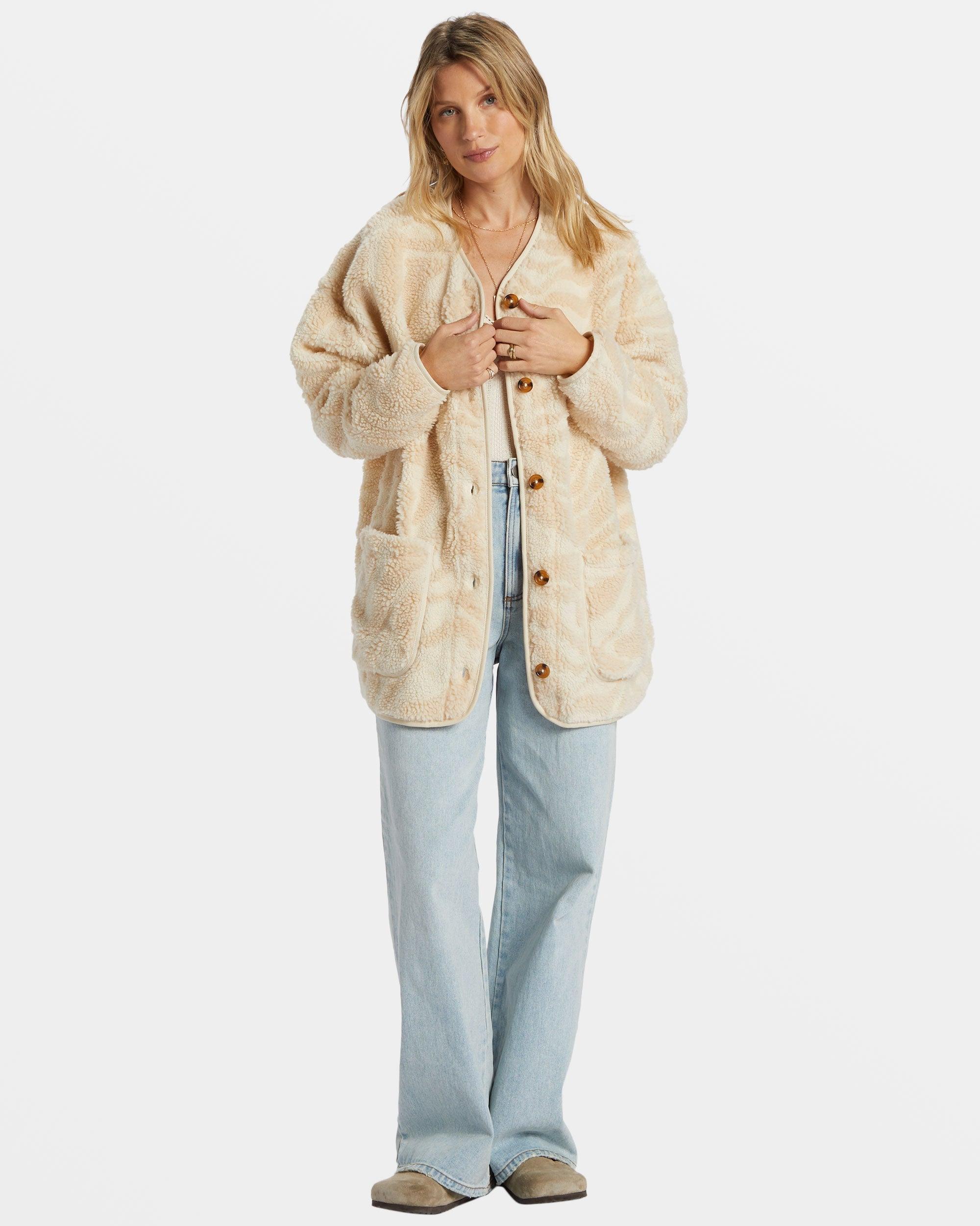 Fireside Cozy Buttoned Fleece Jacket - White Cap Female Product Image