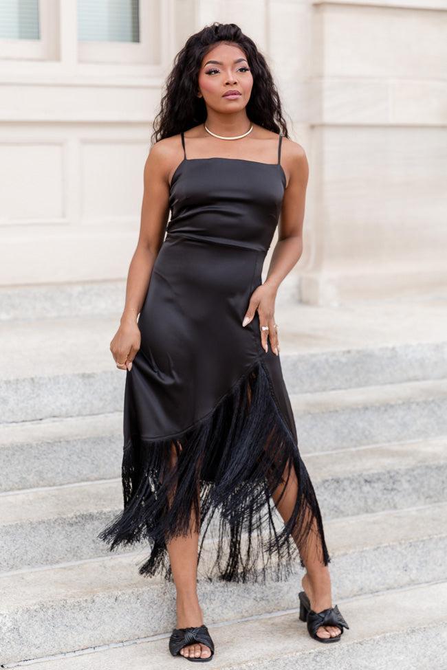 Save Myself Black Tank Fringe Trim Midi Dress FINAL SALE Product Image