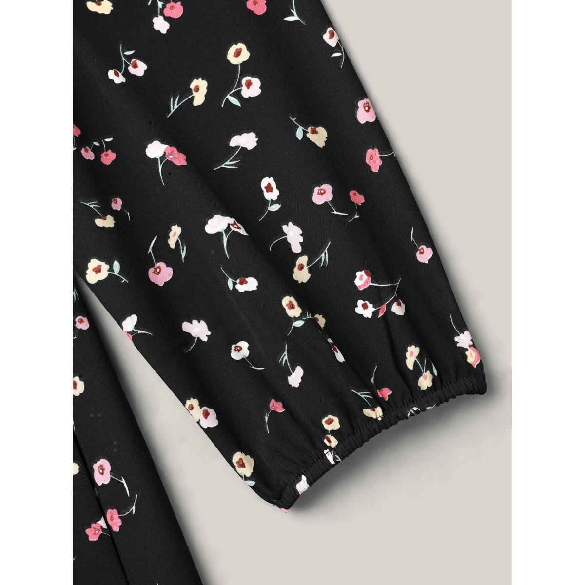 Plus Size Floral Print V-Neck Waist-Defined Midi Dress BlackFlower Women Timeless Non V-neck Long Sleeve Curvy BloomChic 18-20/2X Product Image