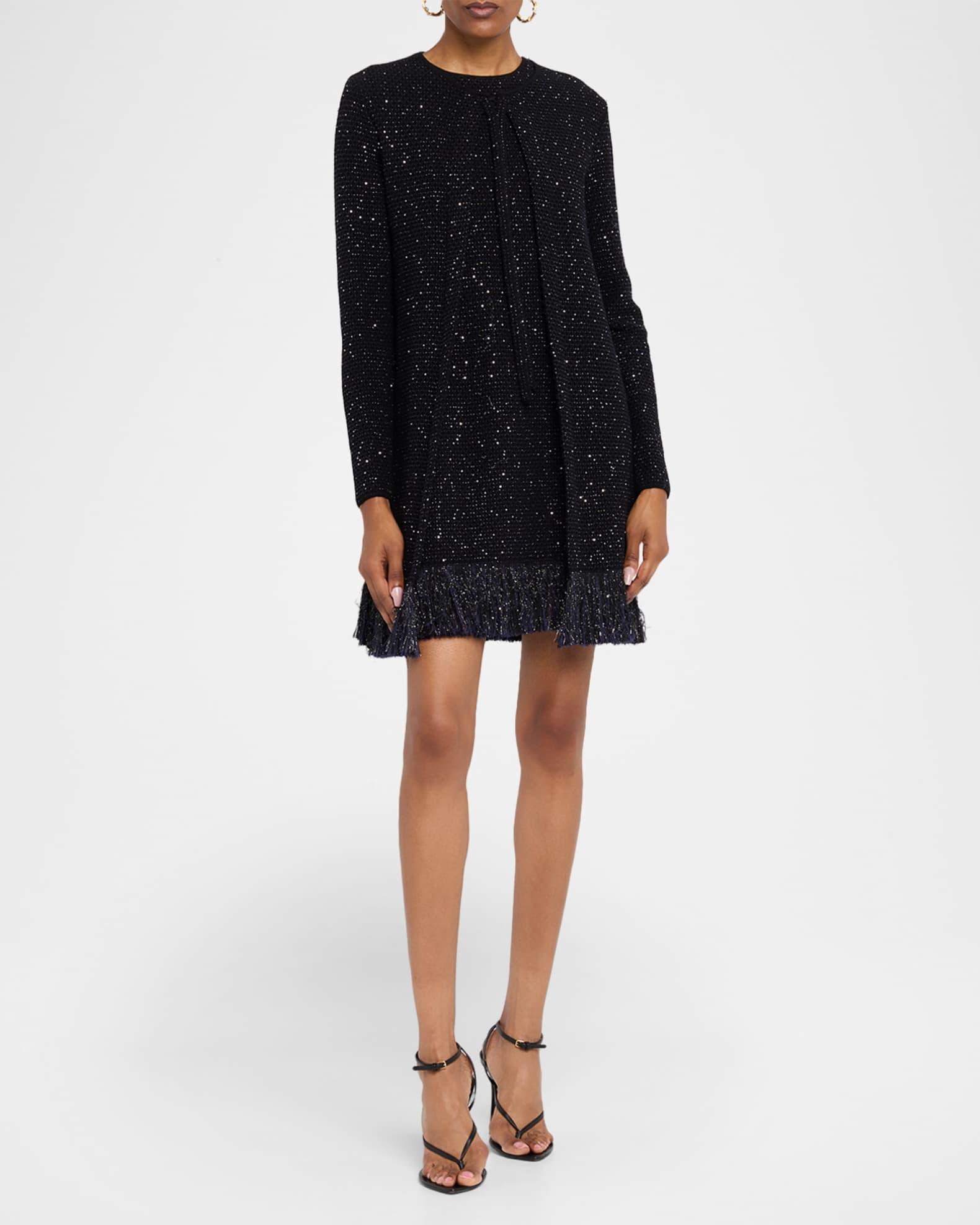 Textured Paillette Tweed Fringe Jacket Product Image