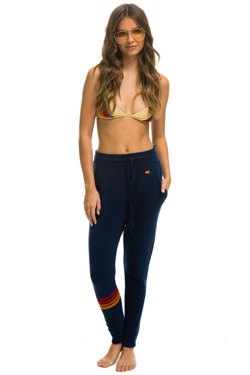 RAINBOW 4 STRIPE CASHMERE RELAXED FIT PANT - MIDNIGHT Female Product Image