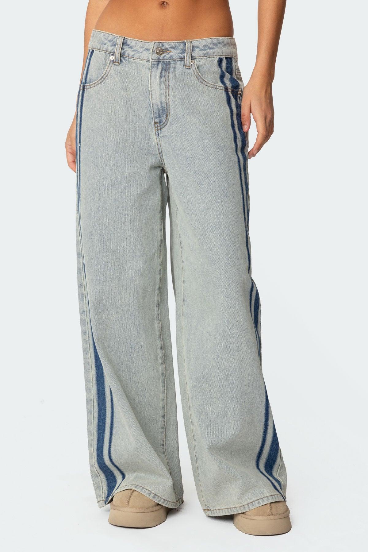 Side Stripe Washed Low Rise Baggy Jeans Product Image
